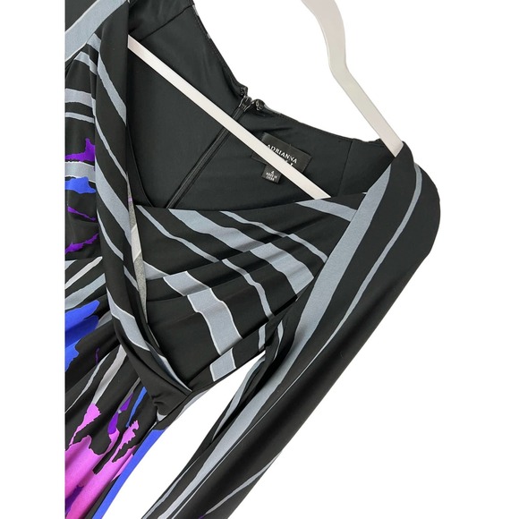 Adrianna Papell Dress Women's Black Purple Gray Floral Gown Size 4 Long Sleeves - Picture 4 of 8